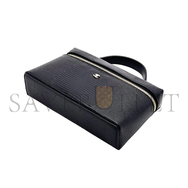 Ch**el MASTER TRENDY HANDLE SLIM VANITY LIZARD EMBOSSED CALFSKIN BLACK (19*12*5cm)